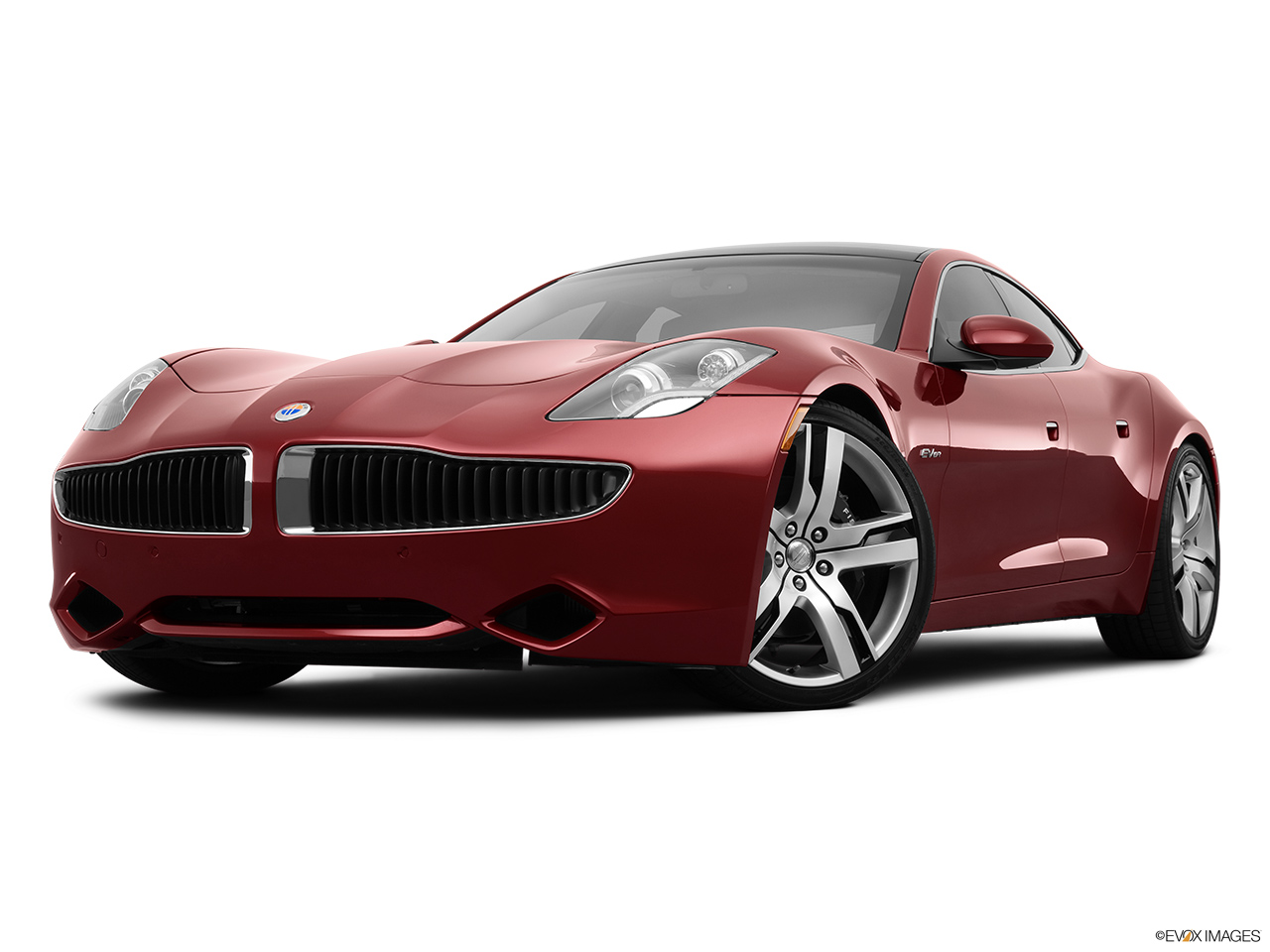 2012 Fisker Karma EcoChic Front angle view, low wide perspective. 