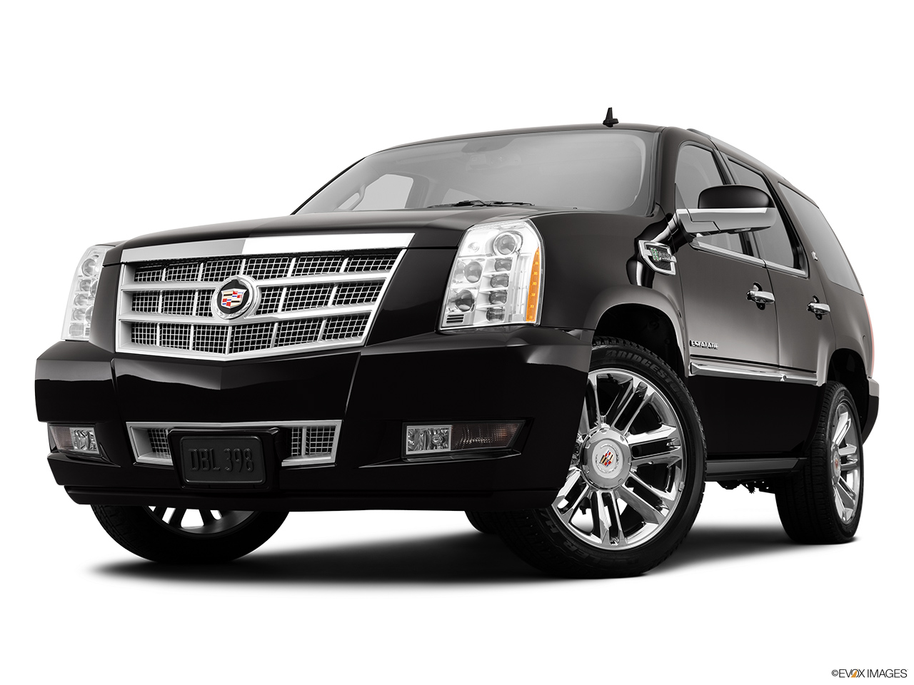 2013 Cadillac Escalade Hybrid Platinum Front angle view, low wide perspective. 