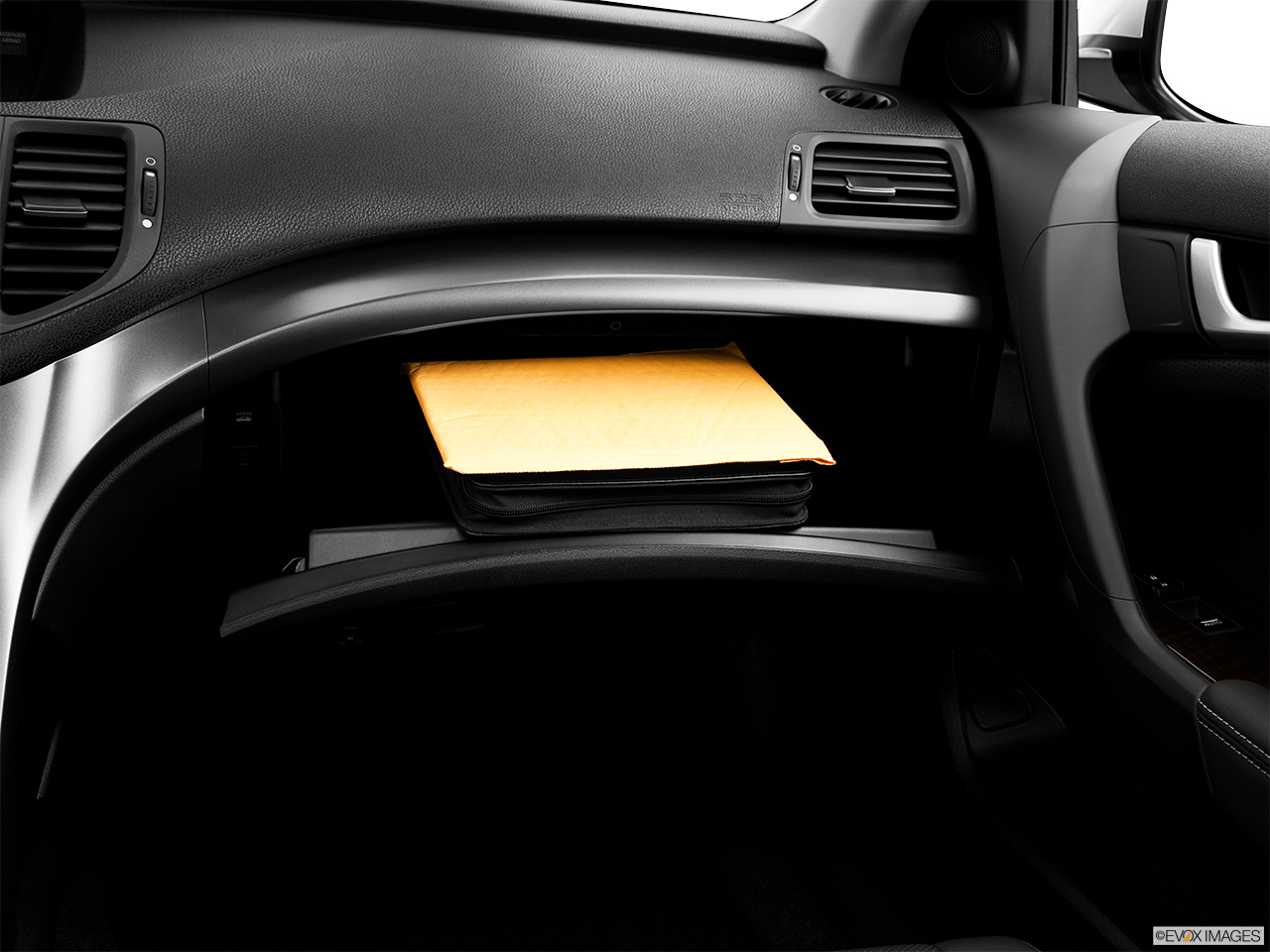 2013 Acura TSX 5-speed Automatic Glove box open. 