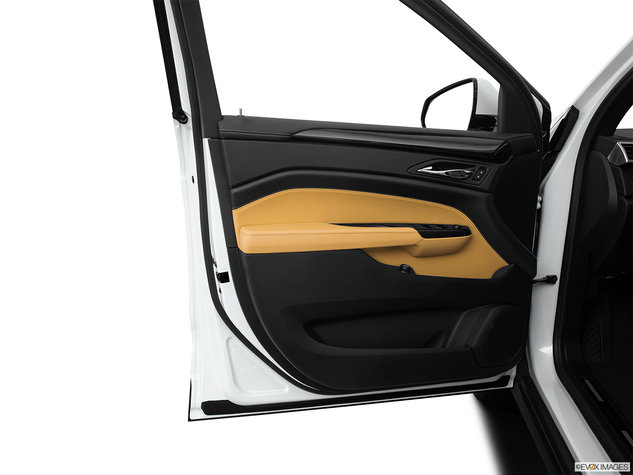 2014 Cadillac SRX Luxury Inside of driver's side open door, window open. 