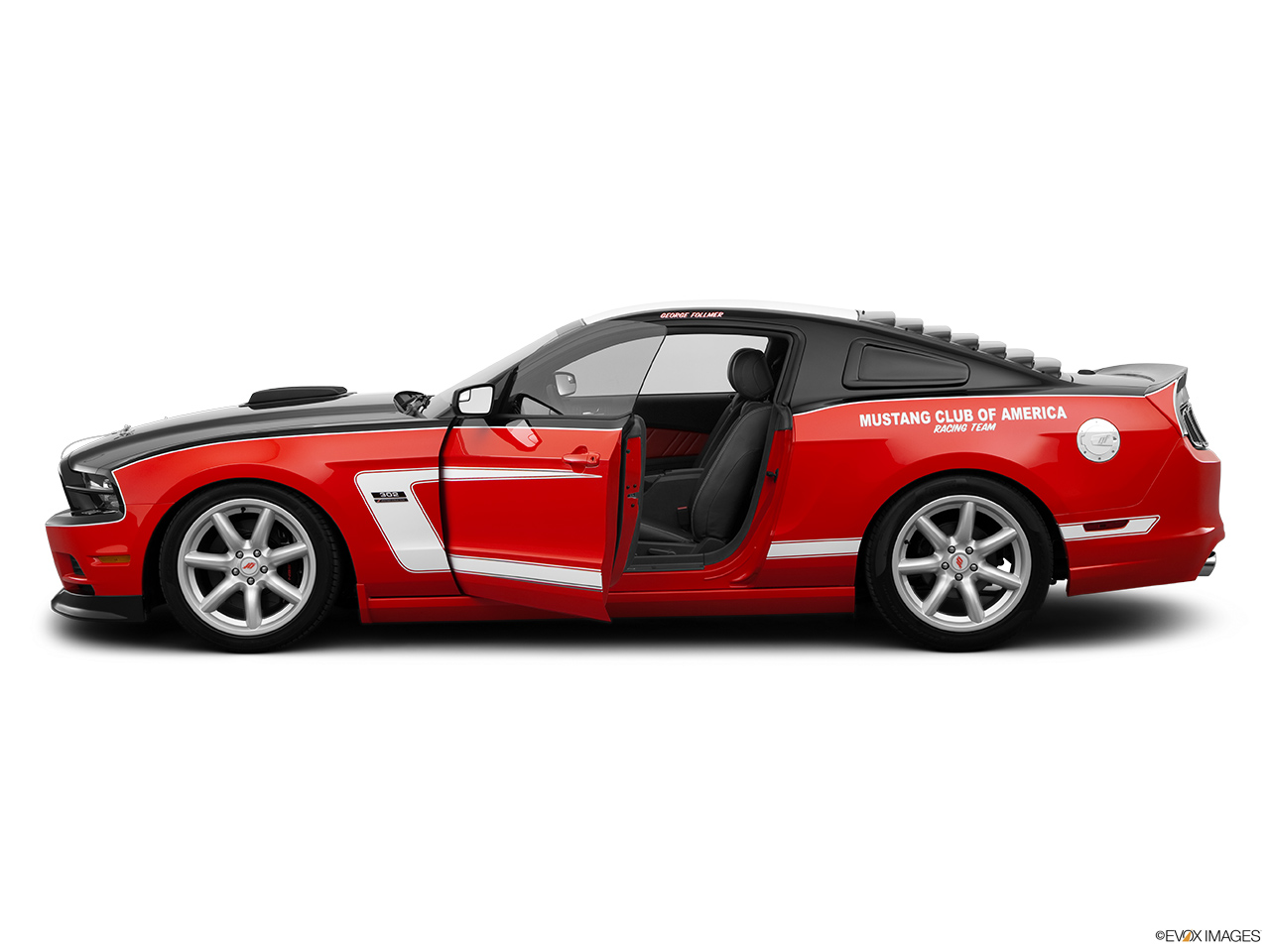 2014 Saleen George Follmer Mustang Base Driver's side profile with drivers side door open. 