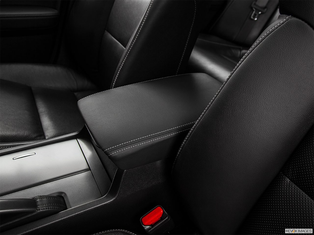 2014 Acura TSX 5-Speed Automatic Front center console with closed lid, from driver's side looking down 