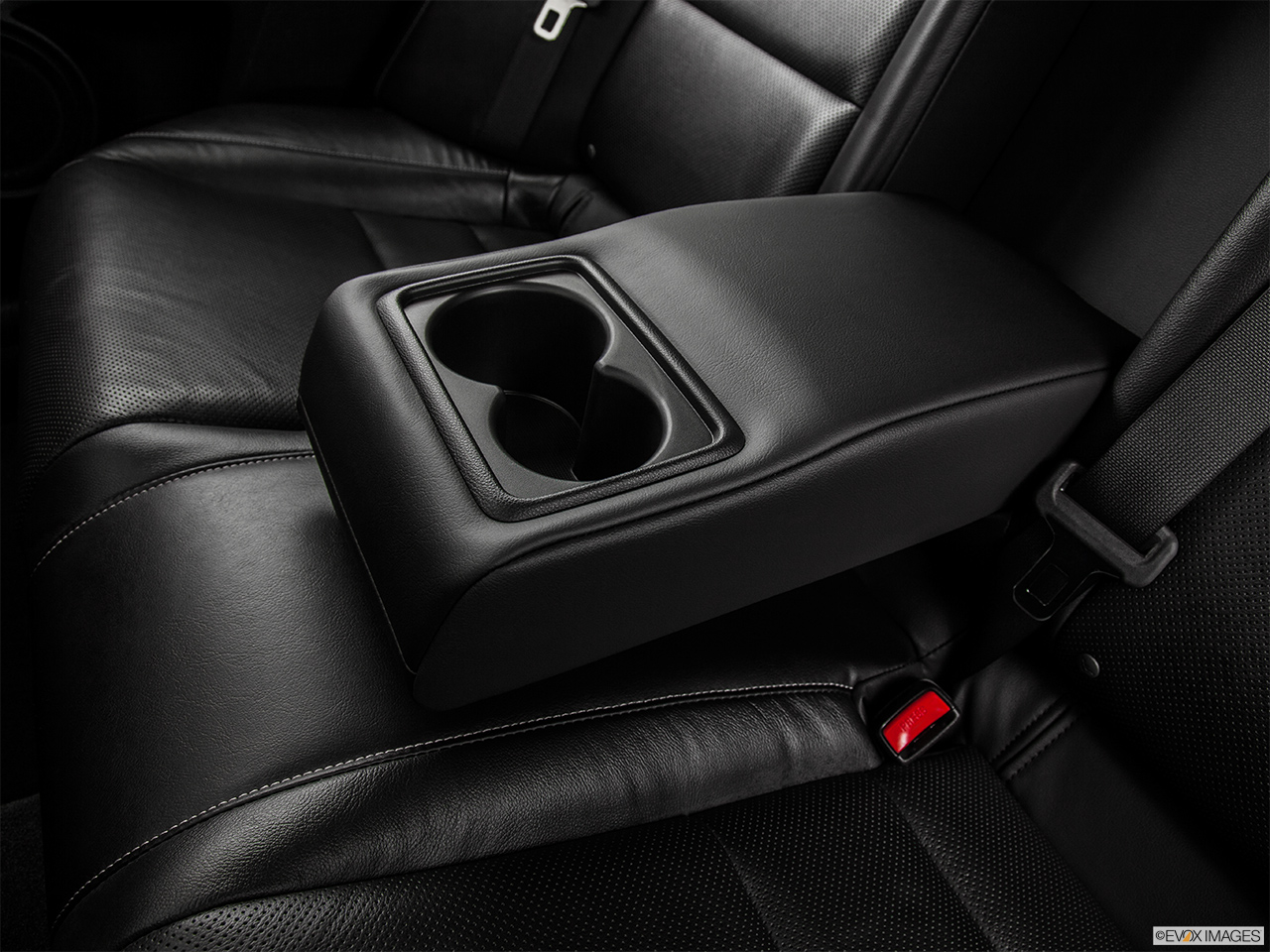 2014 Acura TSX 5-Speed Automatic Rear center console with closed lid from driver's side looking down. 