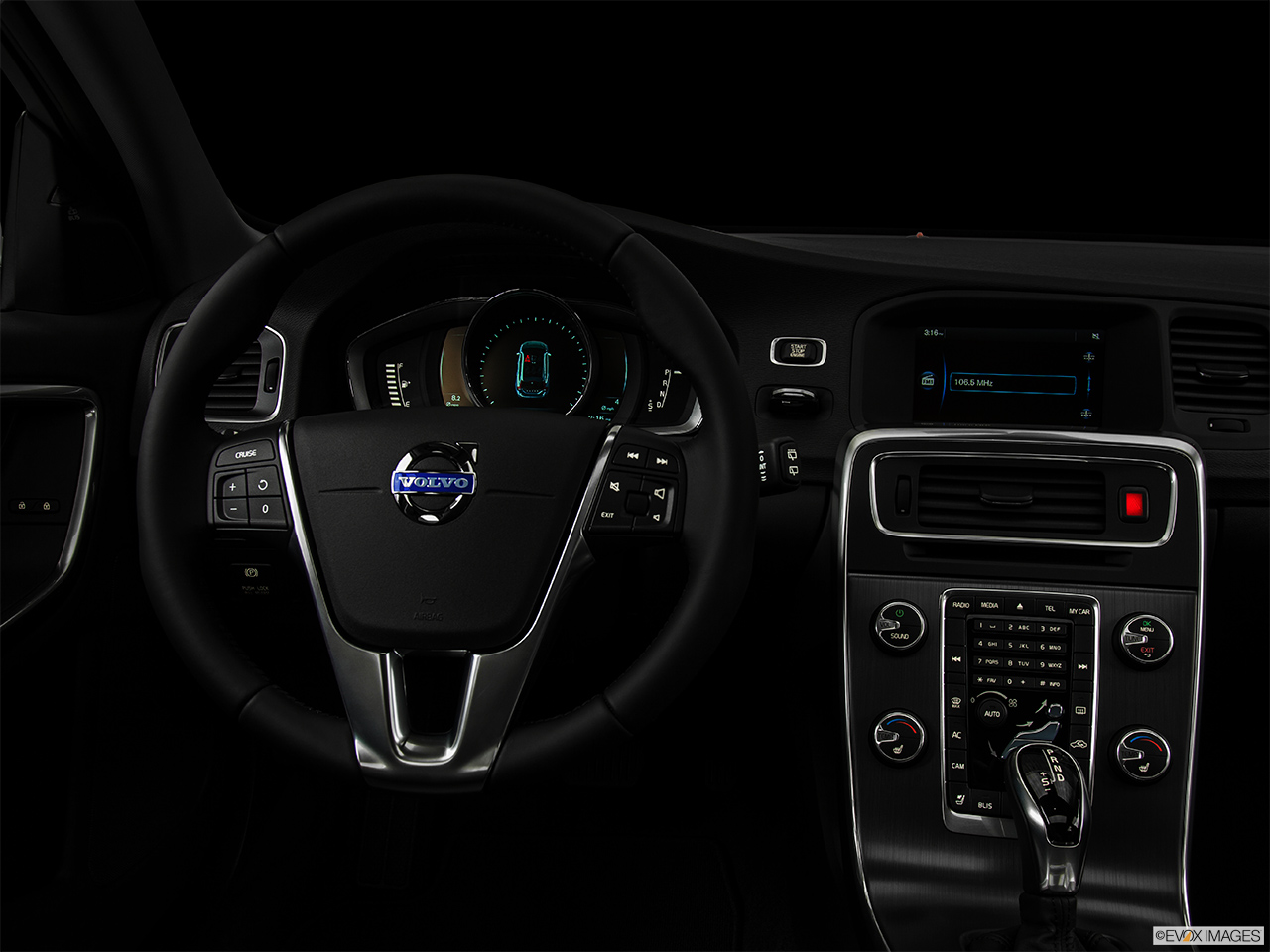 2015 Volvo V60 Premier Plus Centered wide dash shot - "night" shot. 