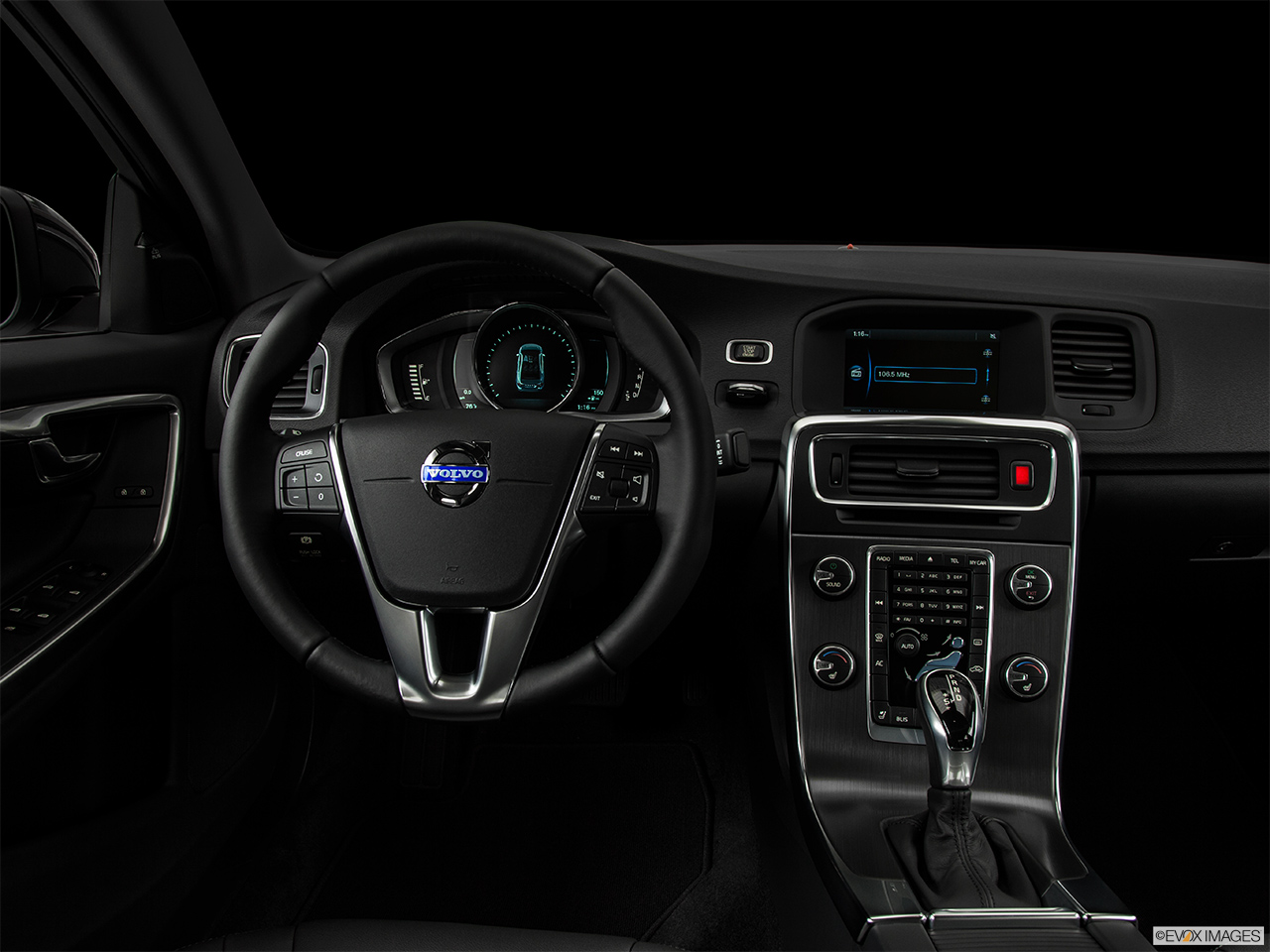 2015 Volvo S60 Premier Centered wide dash shot - "night" shot. 